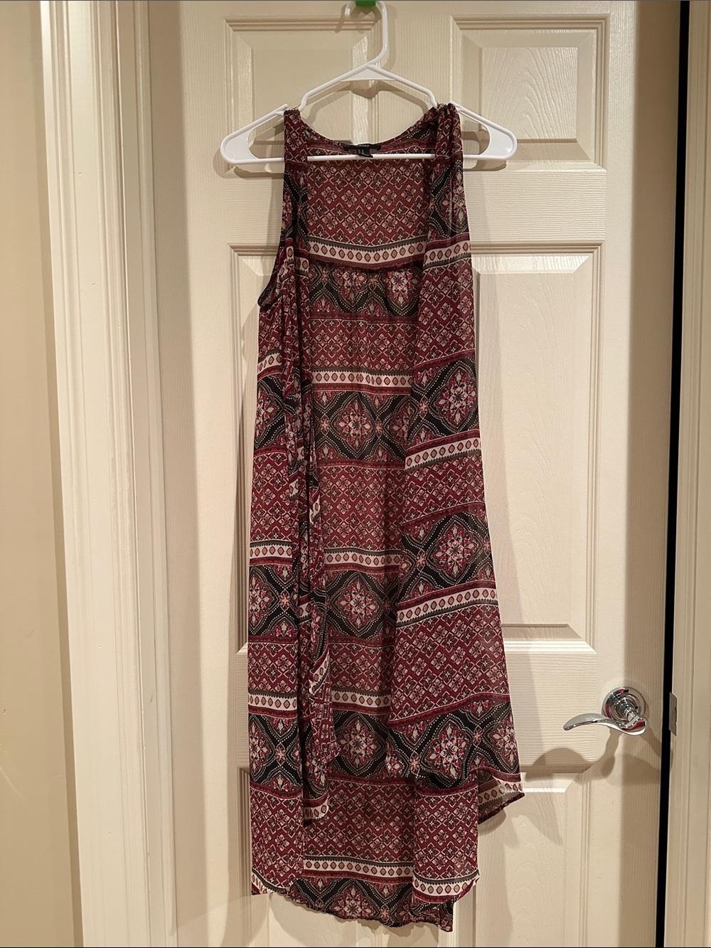 Boho Geo Print Sleeveless Midi Dress - Burgundy